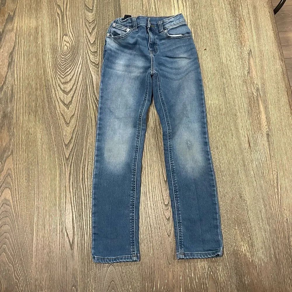 Members Mark Boys Knit Denim Jeans Straight Leg Stretch Medium Wash Blue Size 10